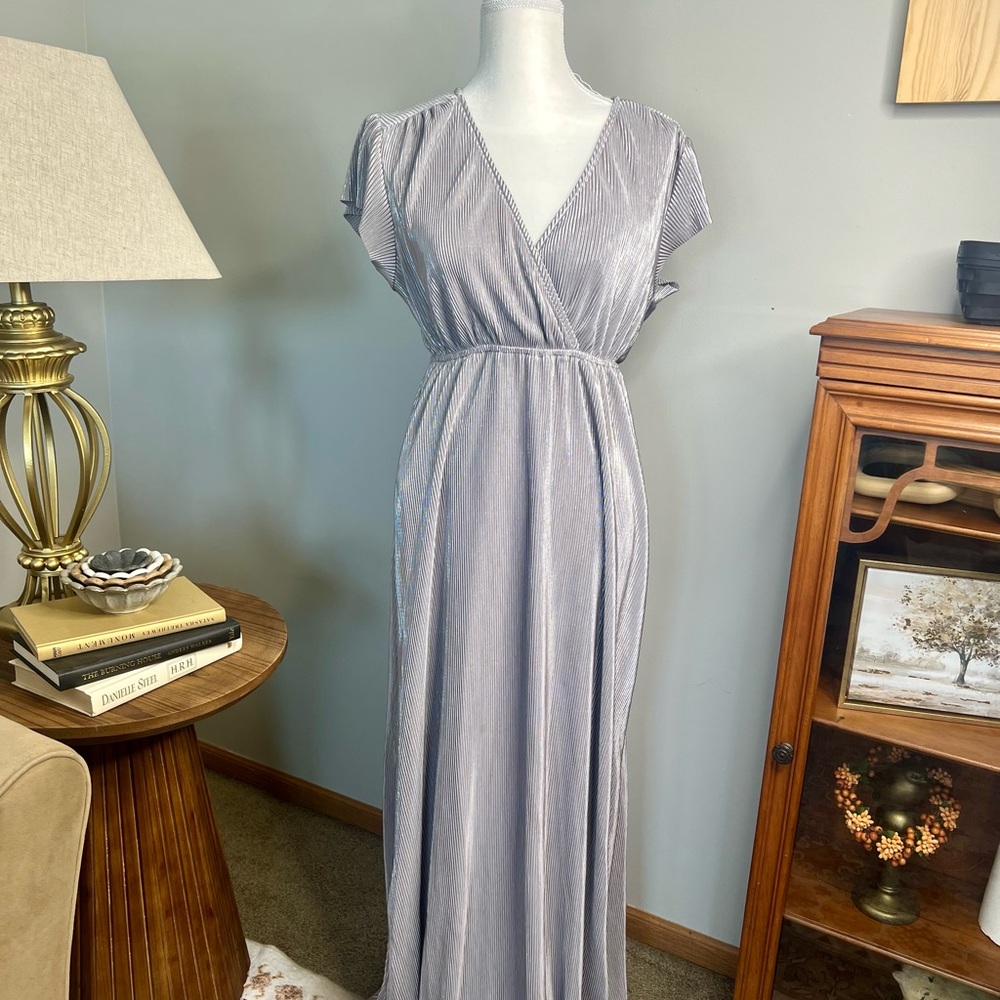 Baltic Born Shimmering Silver Pleated Dress M